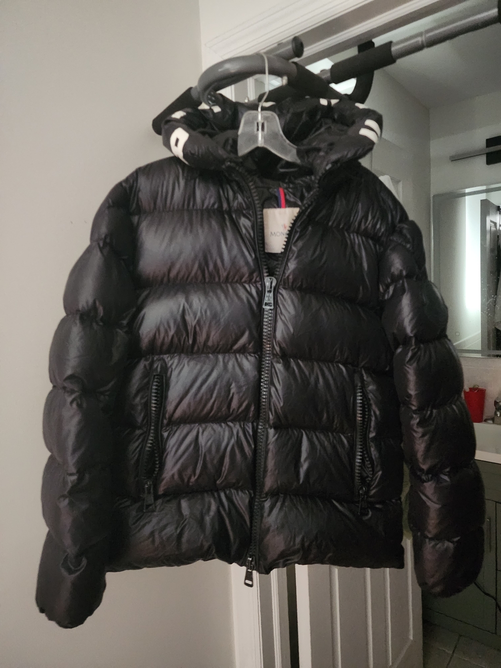 Moncler Black Glossy Down Bomber Jacket. Size 2.